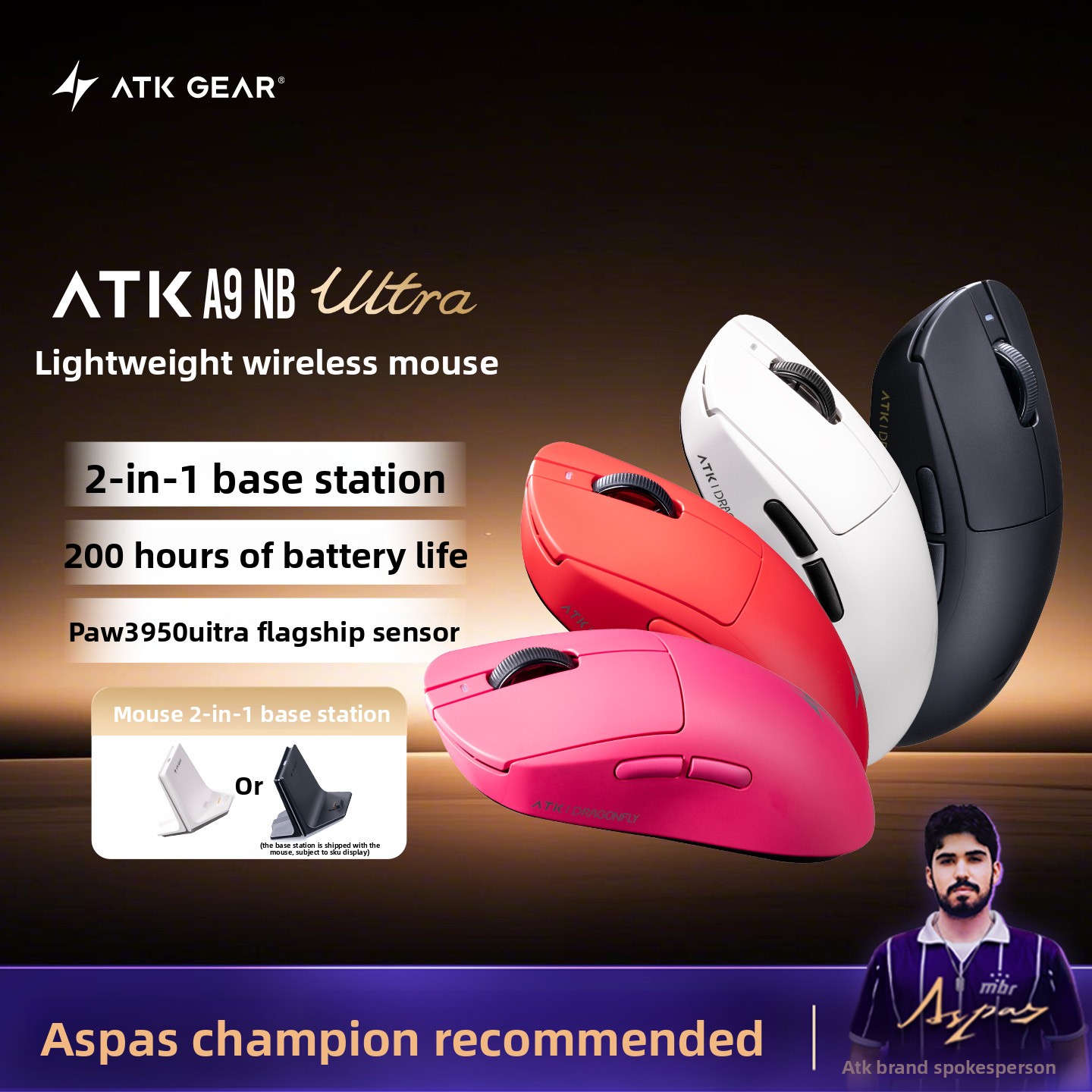 Esports Gaming Station - Ratón Inalámbrico para Juegos ATK A9